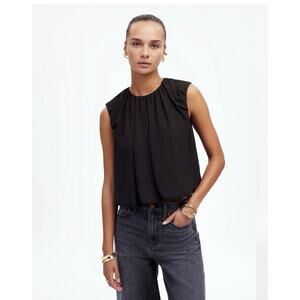 NWT Madewell Sleeveless Blouse XS Gathered Neckline Keyhole Top Minimalist